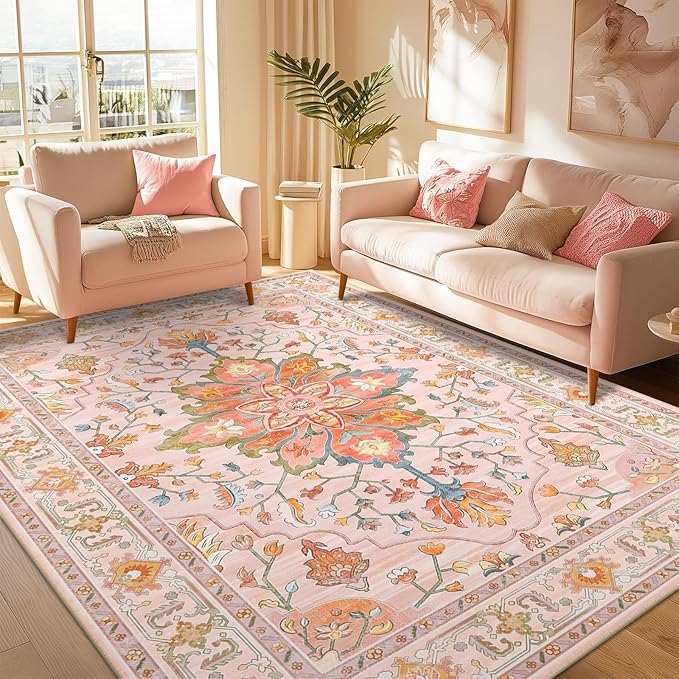 RELEANY Area Rugs 6'x9' Washable Non-Slip, Floral Vintage Distress Medallion - Image 4