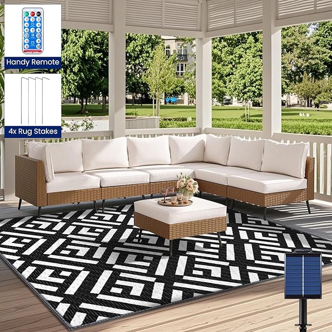 Outdoor Rug 6x9Ft, Solar Powered Outdoor Camping Rug - Image 3