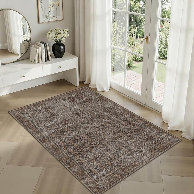 Latte&Fog 2x3 Entryway Rug, Small Vintage Brown Door Mat, Washable Kitchen Rug - Image 3