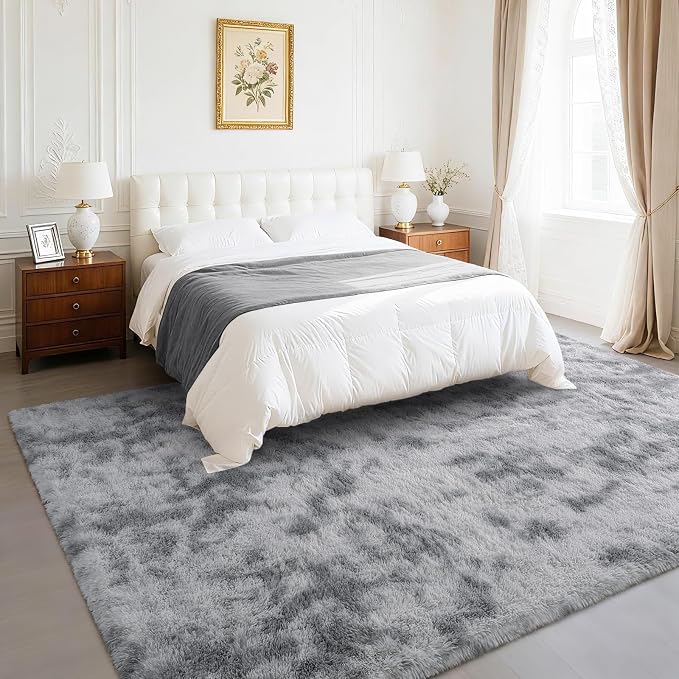 BENRON Fluffy Tie-dye Grey Rugs - Image 2