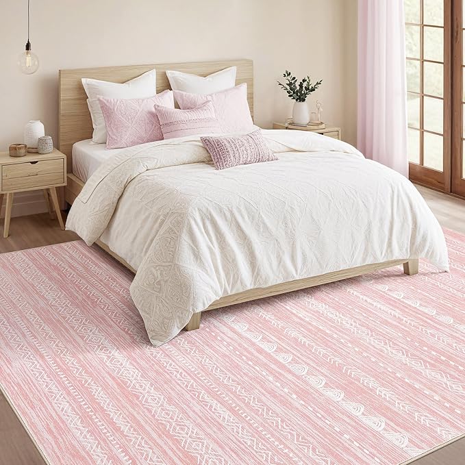 Nakagishi Pink Rugs for Bedroom Girls: 6x9 Washable Boho Large Neutral Cute - Image 5