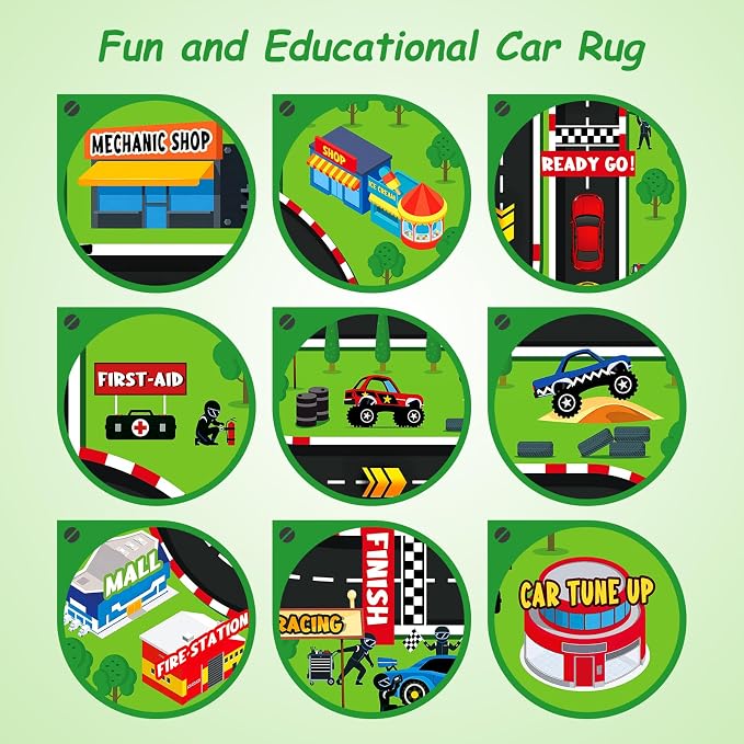 8x10 Ft Kids Race Track Car Rug Play Mat, Washable Non-Slip Large Playroom Rugs - Image 5