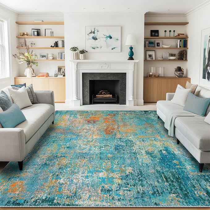 RELEANY Washable Area Rugs 9'x12' Non-Slip Modern Abstract Soft by RELEANY