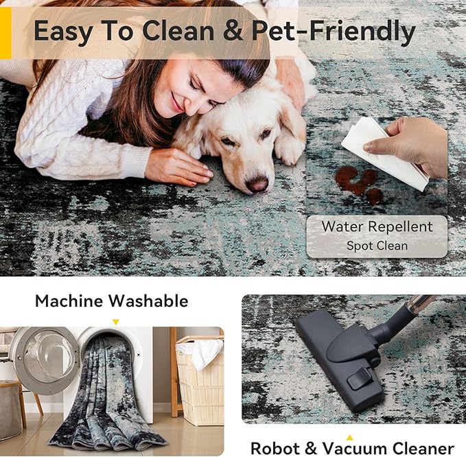 RELEANY Washable Area Rugs 2'x10' Non-Slip Modern Abstract Soft - Image 6