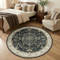 RELEANY Area Rugs Round 4ft Washable Non-Slip, Floral Vintage Distress by RELEANY