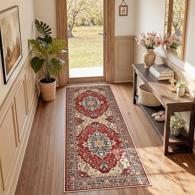 RELEANY Area Rugs Runner 2'x5' Washable Non-Slip, Floral Vintage Distress by RELEANY