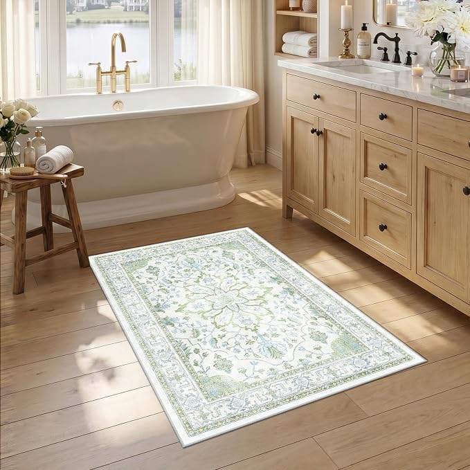 RELEANY Area Rugs Small 2'6"x4' Washable Non-Slip, Floral Vintage Distress by RELEANY