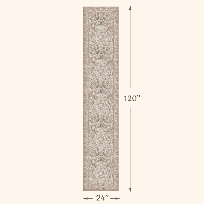 Vintage Floral Moss Green 2x10 Hallway Runner Rug Non Slip - 10 ft Extra Long - Image 2