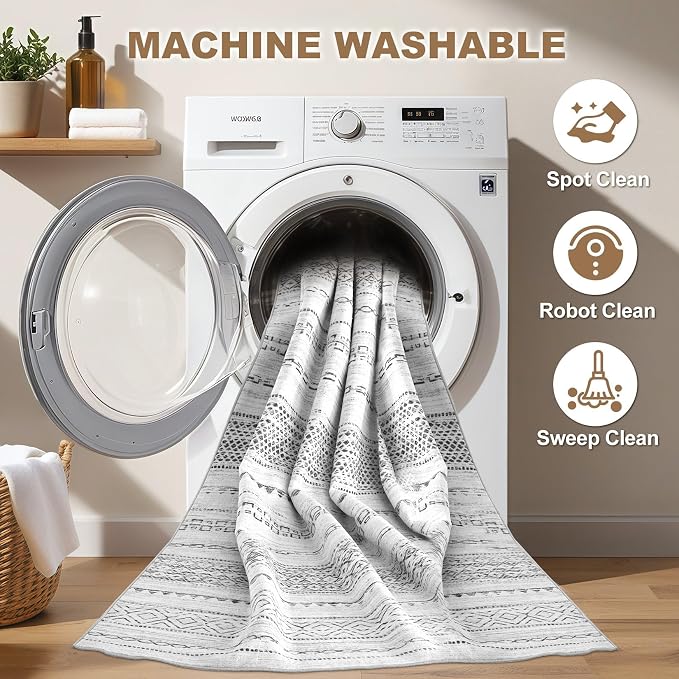 Nakagishi 10x12 Area Rug Living Room: Washable Boho Large Neutral Modern Soft - Image 2