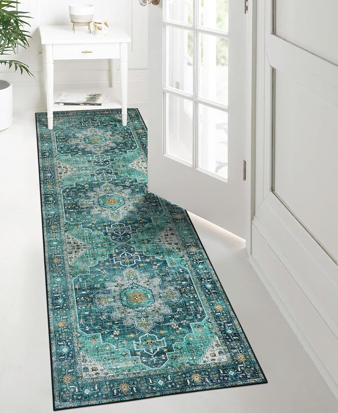 Moynesa Ultra-Thin Washable Teal Non Slip Bathroom Rug - Image 7