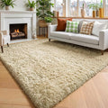 Amdrebio Beige Area Rugs for Bedroom Kids Room, 5x7 Fluffy Plush Shag Furry by Amdrebio