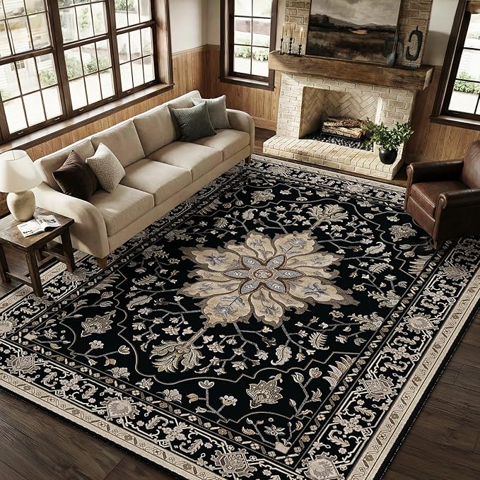 RELEANY Area Rugs Large 9'x12' Washable Non-Slip, Floral Vintage Distress - Image 4