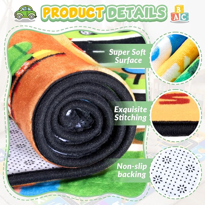 RogaraRace Track Rugs for Kids, Car Track Play Mat - Image 3