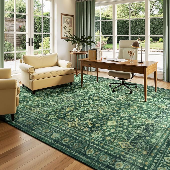 Lessymo Washable Area Rug for Living Room, 8x10 Green Large Rugs - Image 9