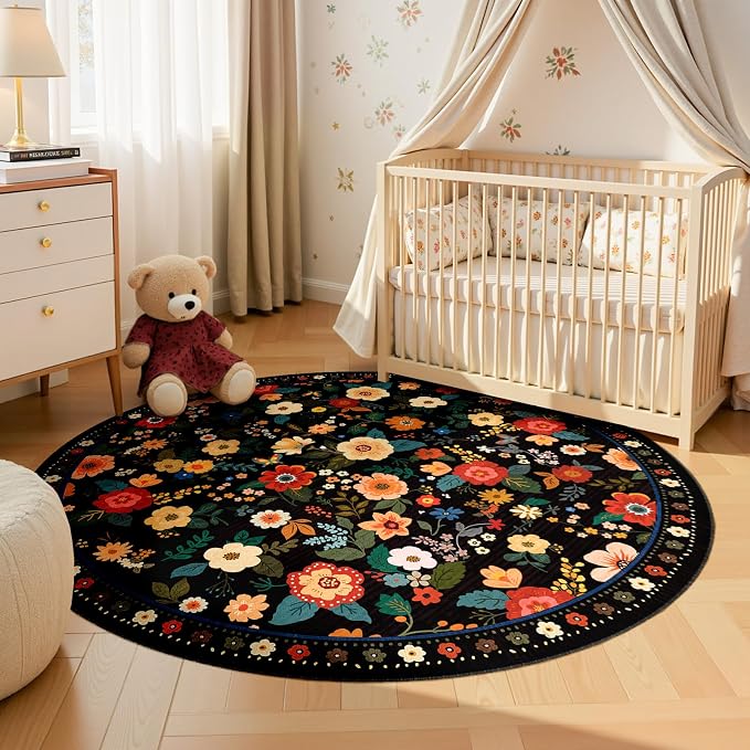 4ft Area Rugs for Living Room Vacuum-Friendly Machine Washable Area Rug Flower - Image 7