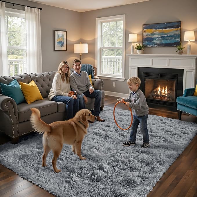 Fluffy Rug Shag Area Rug, Light Grey 3x5 Area Rugs - Image 5