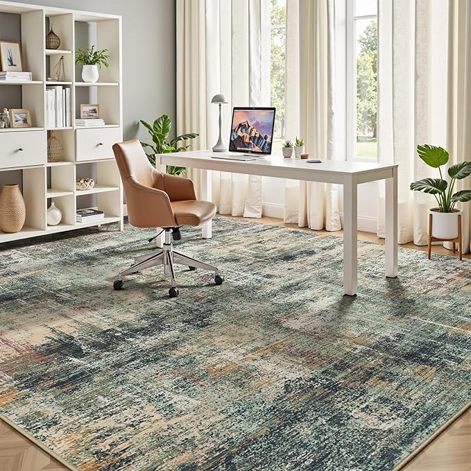 Lofus 9x12 Area Rug for Living Room, Coffee/Green Abstract Large Rugs - Image 6