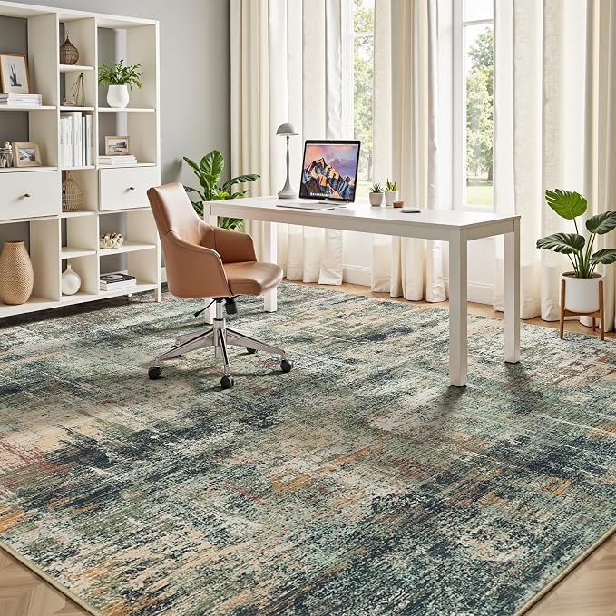 Lofus 8x10 Area Rug for Living Room, Coffee Green Abstract Large Rugs - Image 6