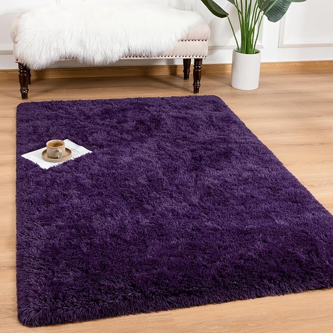 Andecor Shag Area Rug for Living Room, 4x6 Feet Purple Soft Fluffy Indoor Plush by Andecor