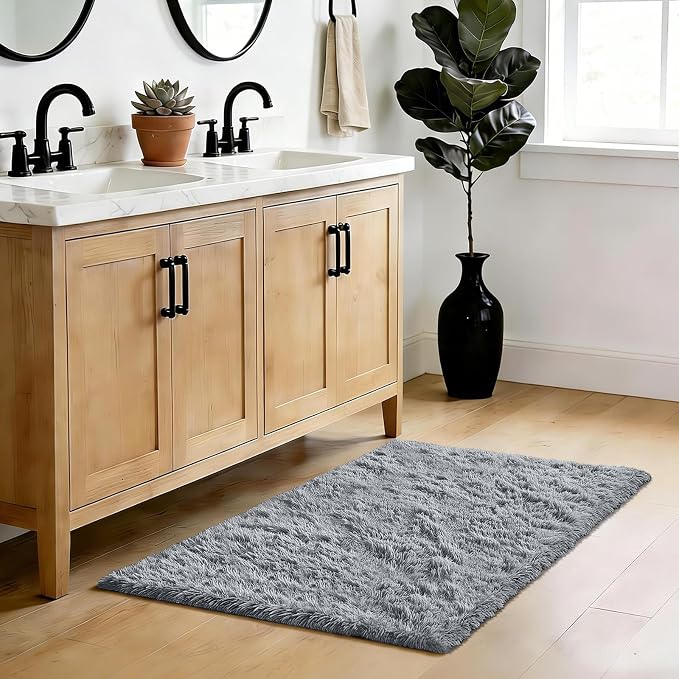 Fluffy Rug Shag Area Rug, Light Grey 2x4 Area Rugs - Image 2