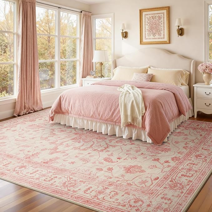 RELEANY Area Rugs 8'x10' Washable Non-Slip, Floral Vintage Distress Medallion - Image 2