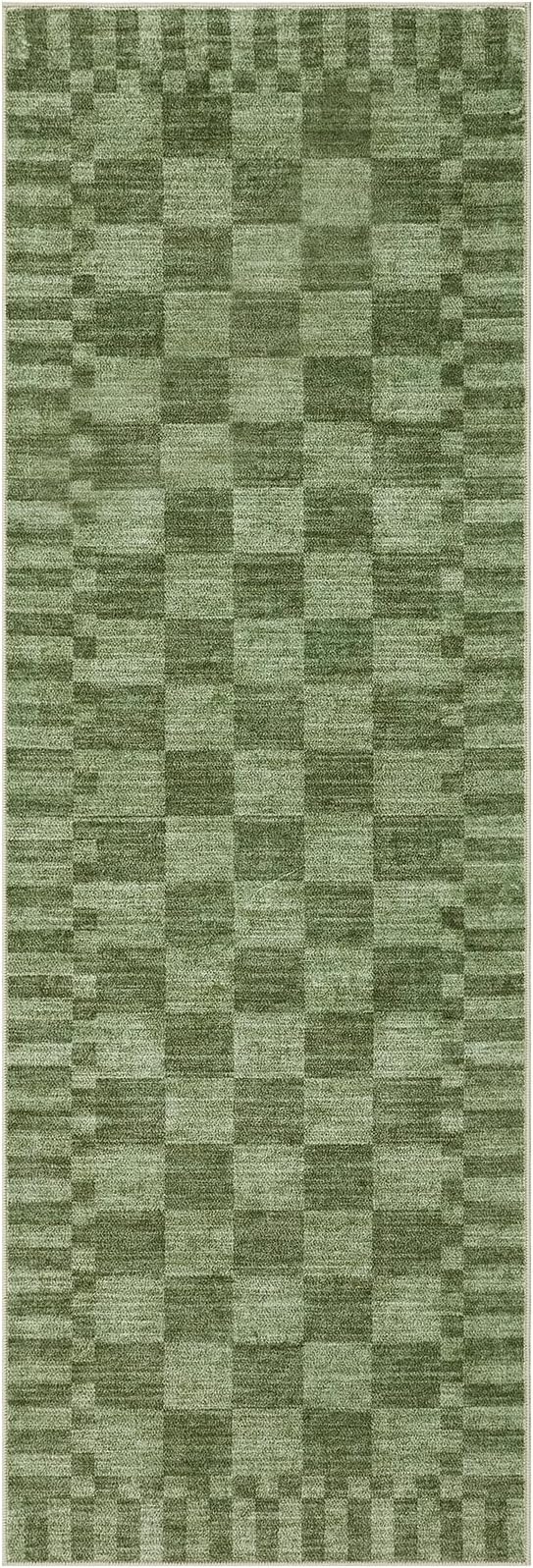 GarveeHome 2.5×8 Kitchen Runner Rug Non Slip, Moss Green Checkered Rug - Image 3