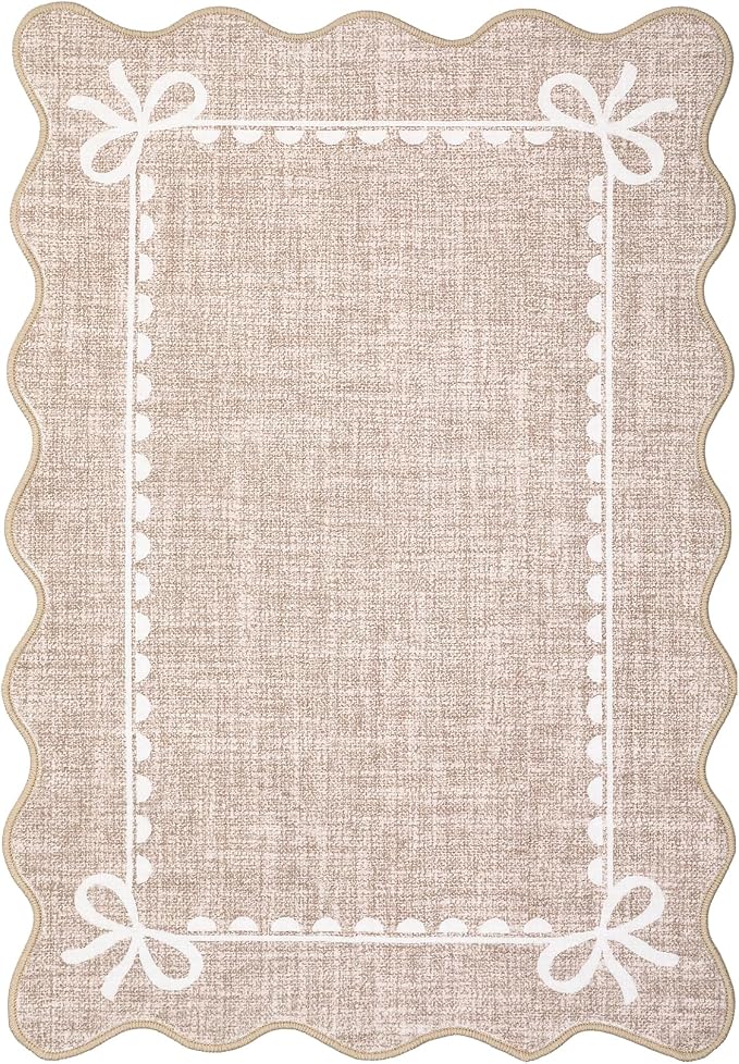 GarveeHome Scalloped Bow Rug for Kitchen Floor, Solid Camel Rug for Dorm - Image 8