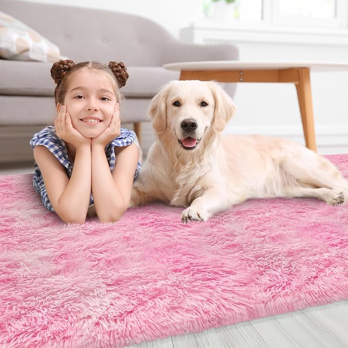 Soft Plush Pink Fluffy Rug 2x5 Ft, Fuzzy Shag Runner Carpet - Image 8