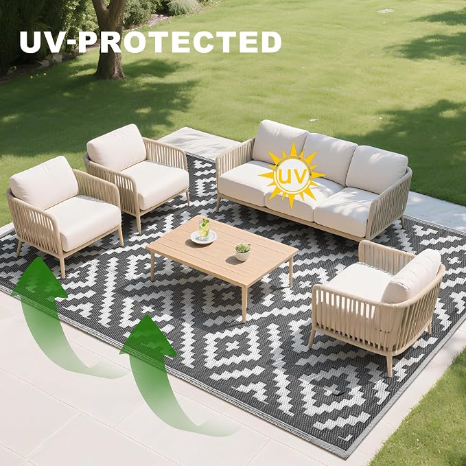 RURALITY Outdoor Rugs 6x9 Feet for Patios Clearance, Plastic Straw Waterproof - Image 5