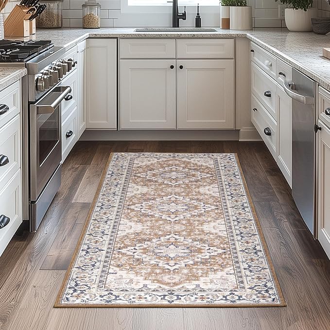 Lessymo Runner Rug for Hallway, Machine Washable Area Rugs Boho Faux Wool Low - Image 4