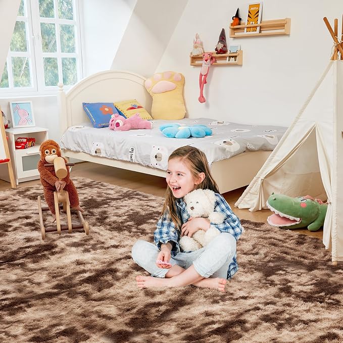 Ultra Soft Rug for Living Room, 8X10 Tie-Dyed Coffee Fluffy Shag Area Rug for - Image 3