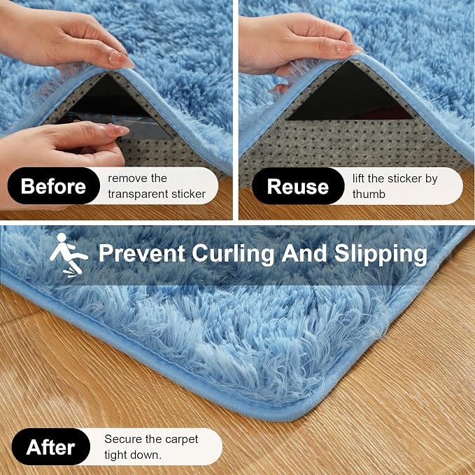 Blue Rugs for Bedroom, 2x3 Fluffy Area Rugs for Living Room, Small Fuzzy Shag - Image 3
