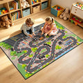 Kids Car Rug Play Mat, 4x6 ft Race Track Road Rug by GRAMBET