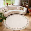 GarveeHome Scalloped Beige 5ft Round Rug Washable Non-Slip Soft Ultra-Thin by GarveeHome
