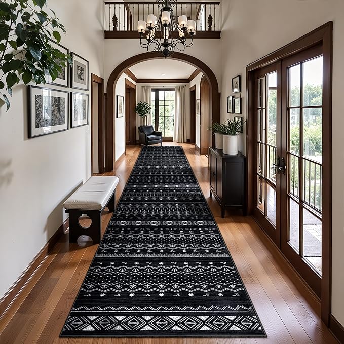 SERISSA Hallway Runner Rug, 2x14 Washable Non-Slip Black and White Runners by SERISSAHomeDecorCollection