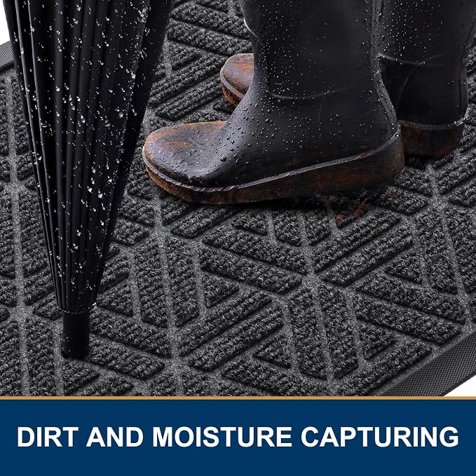 Smiry Front Door Mat Outside Entrance, Heavy Duty Sturdy Natural Rubber Doormat - Image 2