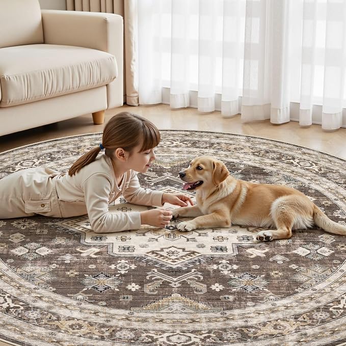 6ft Round Vintage Living Room Area Rug - Image 4