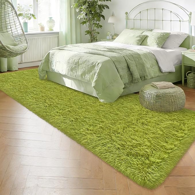 Soft Grass Green Fluffy Rug for Bedroom Living Room, 3x10 ft Fuzzy Green Shag - Image 3