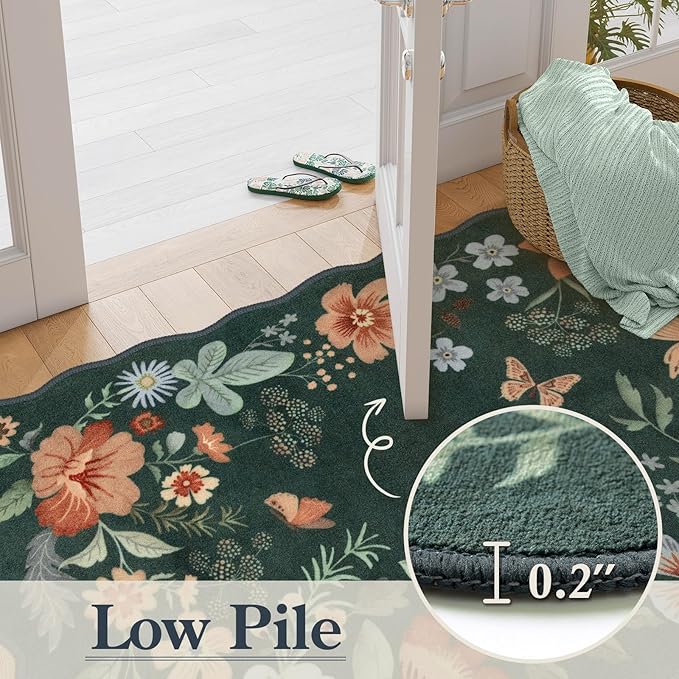 Lahome Floral Washable Rug- 4x6ft Green Bedroom Girls Ultra-Thin Soft Living - Image 5
