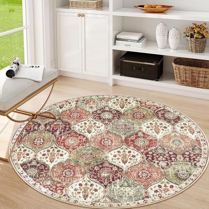 Lahome Moroccan Trellis Washable Round Area Rug, Soft Round Rugs 6ft Ultra-Thin by Lahome