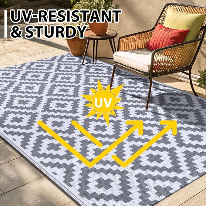 Smiry Waterproof Outdoor Rug 10X14 ft, Reversible Plastic Straw Patio Camping - Image 4