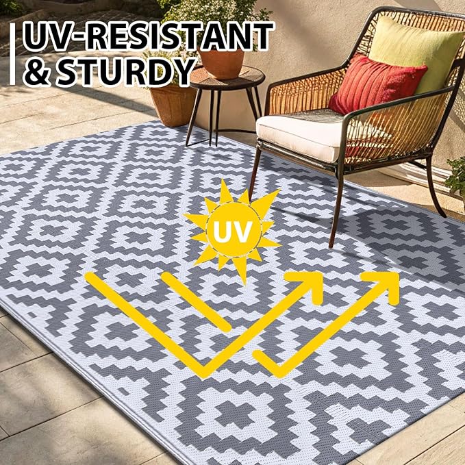 Smiry Waterproof Outdoor Rug 9x12 ft, Reversible Plastic Straw Patio Camping - Image 5