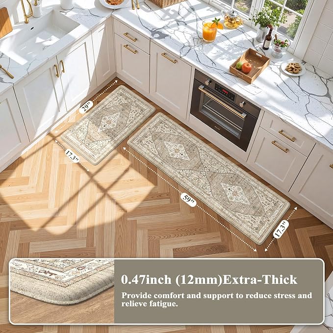 Collive Farmhouse Anti Fatigue Kitchen Mat, Cushioned Kitchen Rug Sets of 2 - Image 2