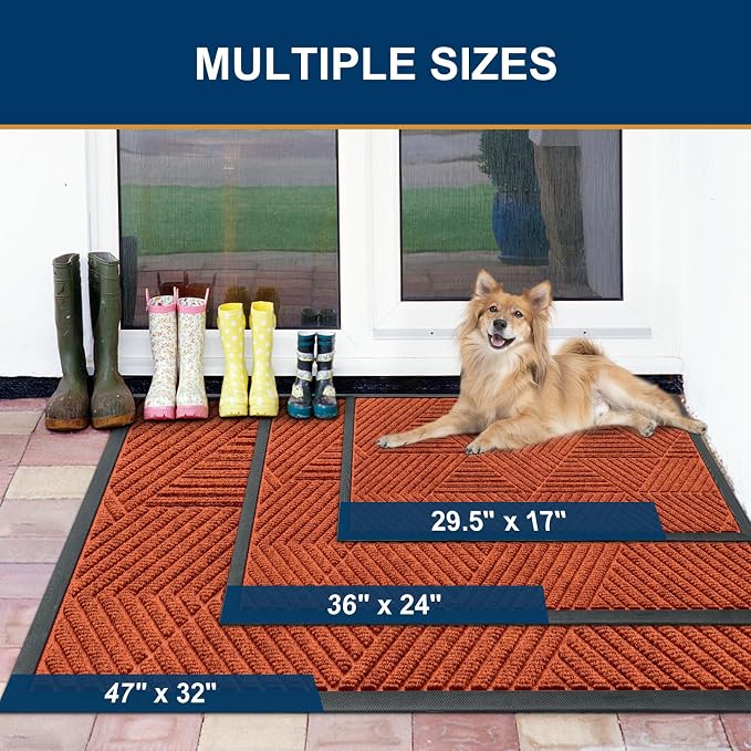 Smiry Front Door Mat Outside Entrance, Heavy Duty Sturdy Natural Rubber Doormat - Image 2