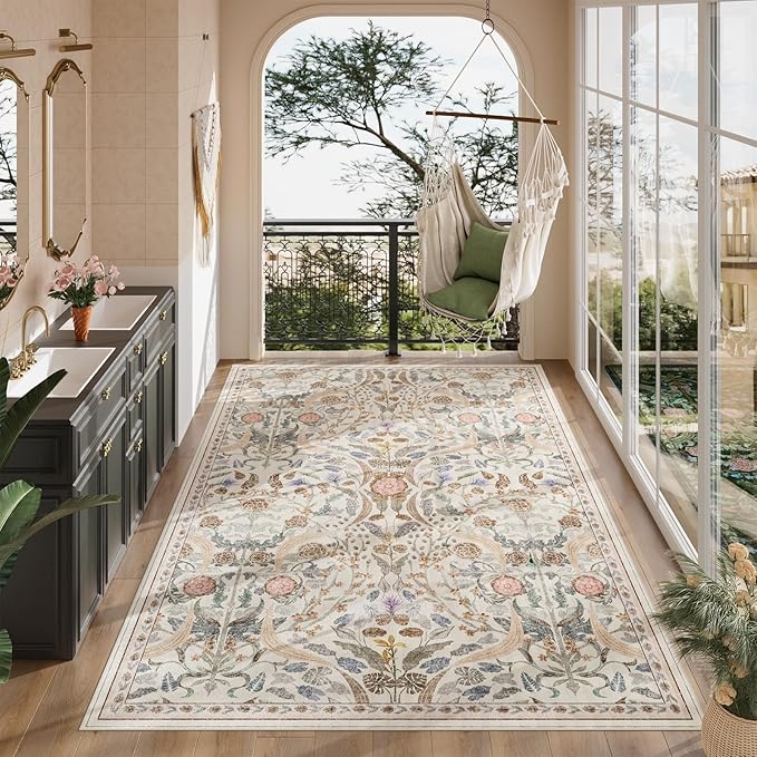 AMTOVO 6x9 Washable Area Rugs for Living Room, Non-Slip Large Soft Boho Floral - Image 2