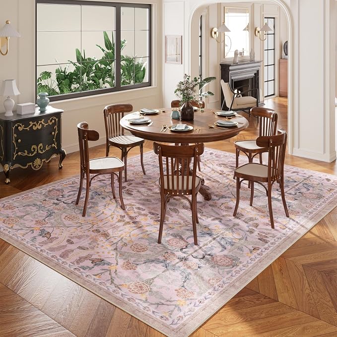 AMTOVO 8x10 Washable Area Rugs for Living Room, Non-Slip&Non-Shedding Floral - Image 3