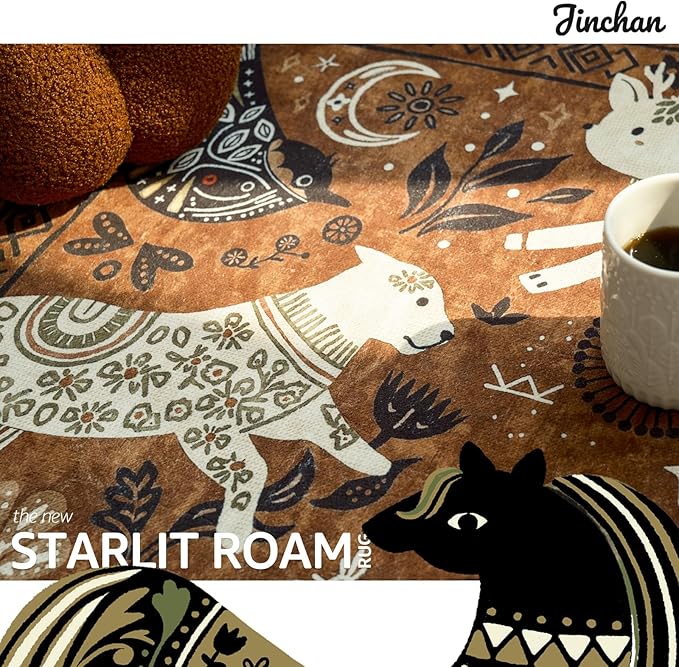 jinchan 5x7 Cute Area Rug Kids Washable Fun Rug Earthy Brown Starlit Boho - Image 6