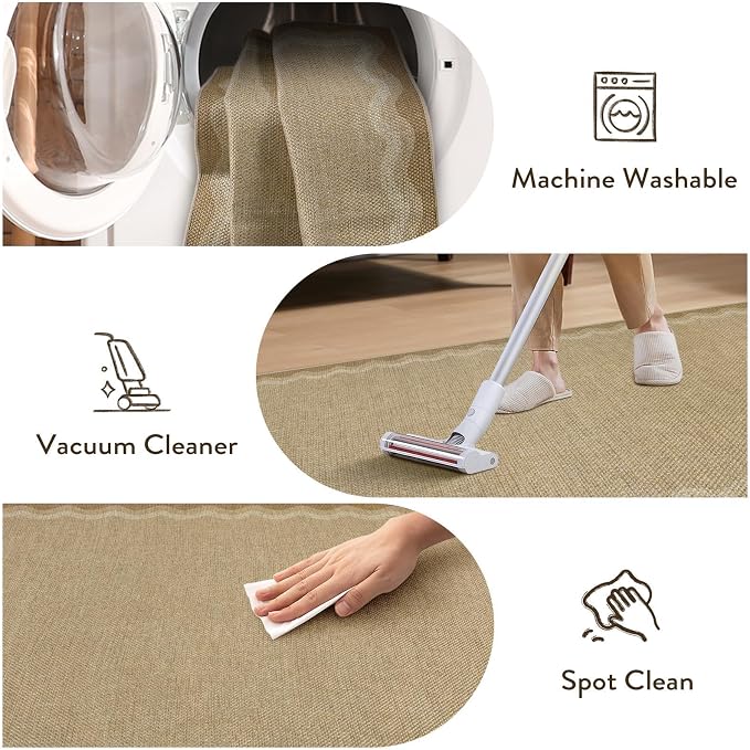 LIVEBOX Scalloped Washable 2x8 Kitchen Runner Rug, Easy Jute Geometric Tan Rug - Image 6