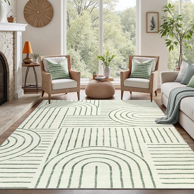 DCX Abstract Machine Washable 8x10 Rug, Sage Green Modern Accent Rug - Image 3