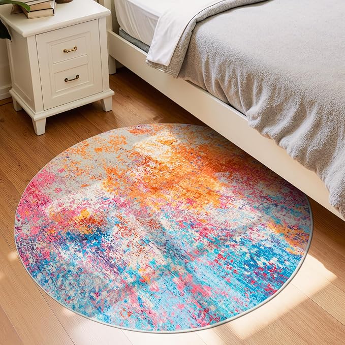 Rugflix Round Area Rugs 4Ft for Living Room, Washable Circle Rug - Image 3